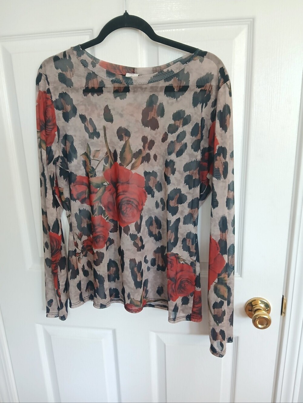 Sheer Floral Leopard Long-Sleeve Top - Red Roses Whimsigoth Fairy Grunge Boho - Picture 2 of 5